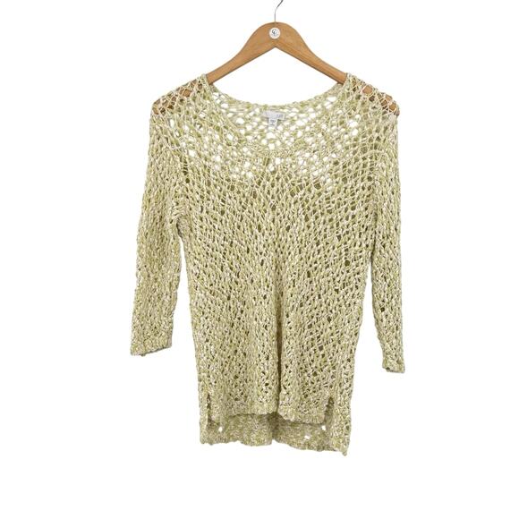 J. Jill Lemongrass Marled Yellow Open Stitch Crochet Chunky Knit Unlined Top - Picture 7 of 14